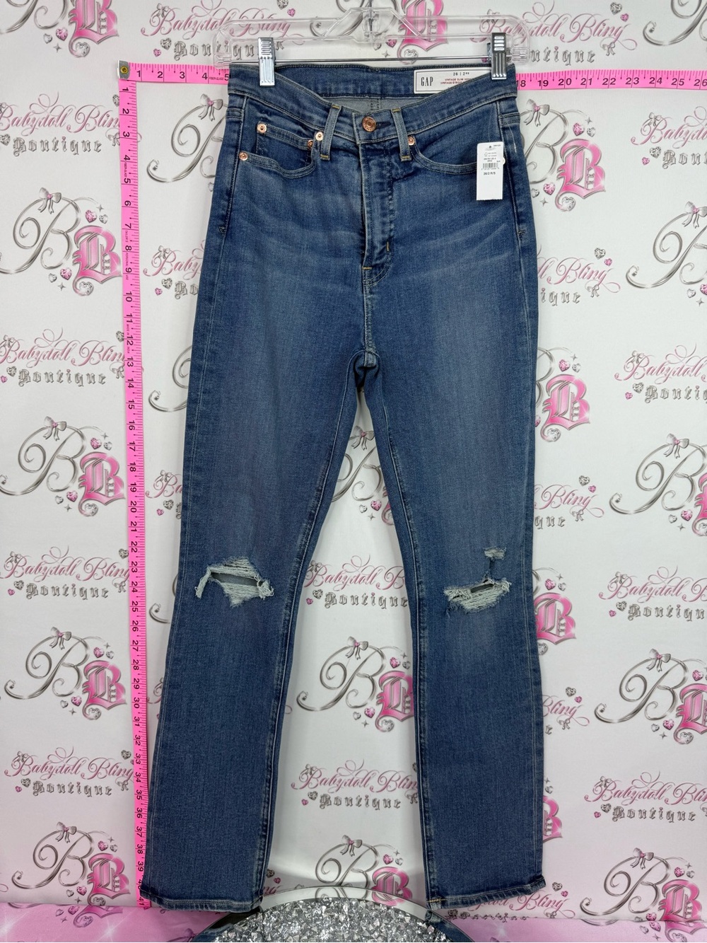 GAP Skinny Jeans in Dark Blue with Knee Distressing vintage slim high rise